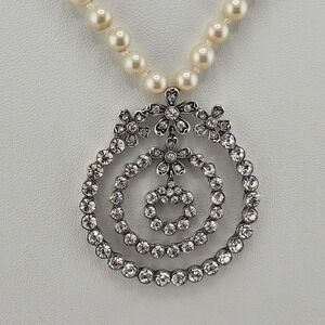 Monet‎ Faux Pearl Rhinestone Flower Pendant Necklace